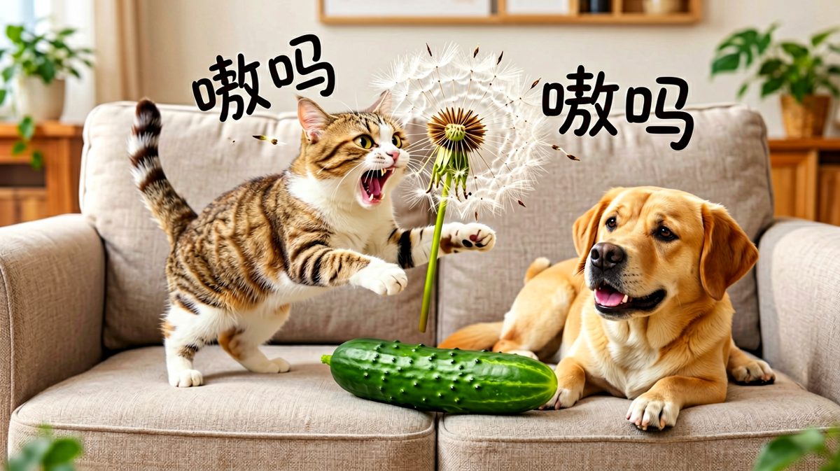 猫：这是生化武器！狗：这不就是一根菜吗，你没事吧。