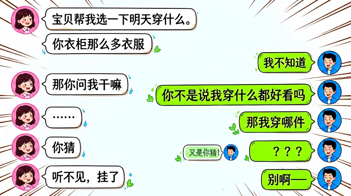 男生把问题抛回去，结果女生直接一个"你猜"加挂电话终结对话