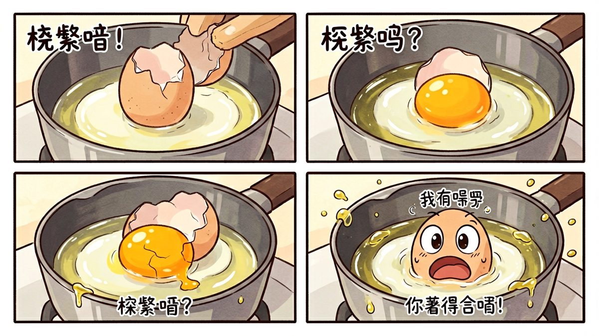 关键时刻蛋壳混了进去，事情开始不对劲。