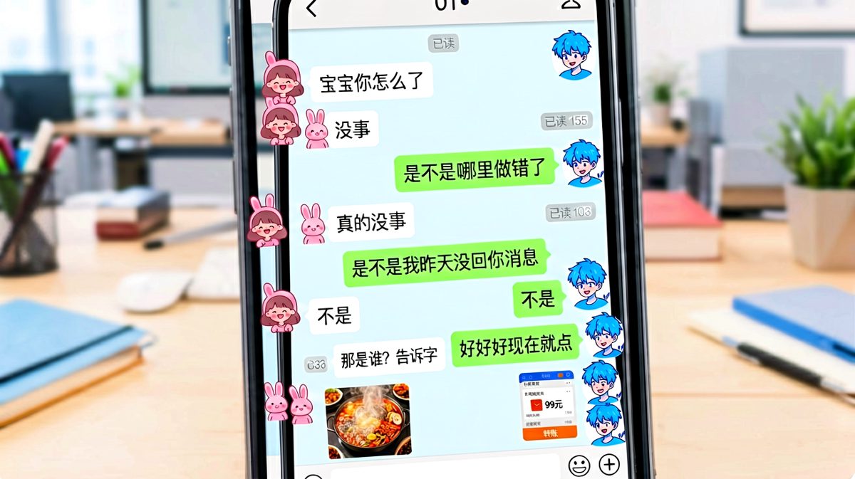 女生说没事实则想吃火锅，男生脑补一出大戏后秒点外卖。