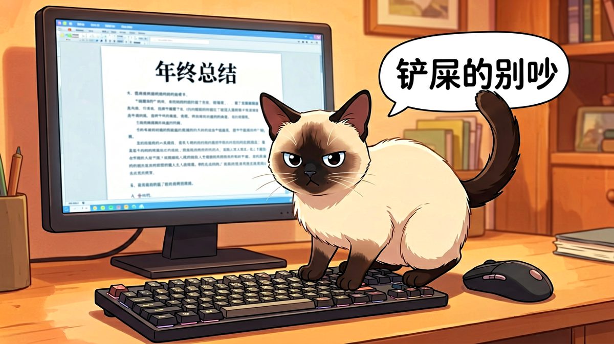 只要我坐键盘上，你就没法加班。