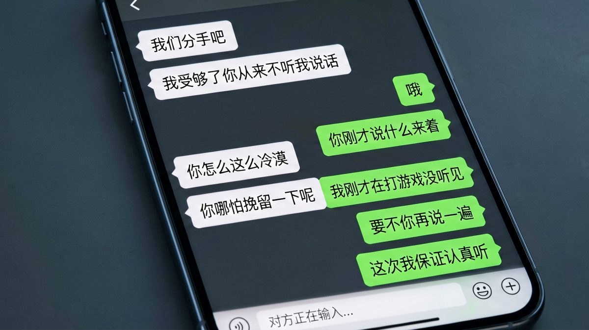以分手试探，结果对面只关心游戏战绩，气到失语