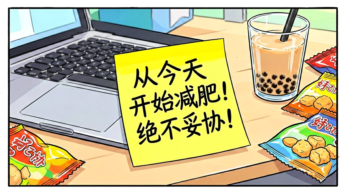 周一早上，信誓旦旦立下减肥宣言。